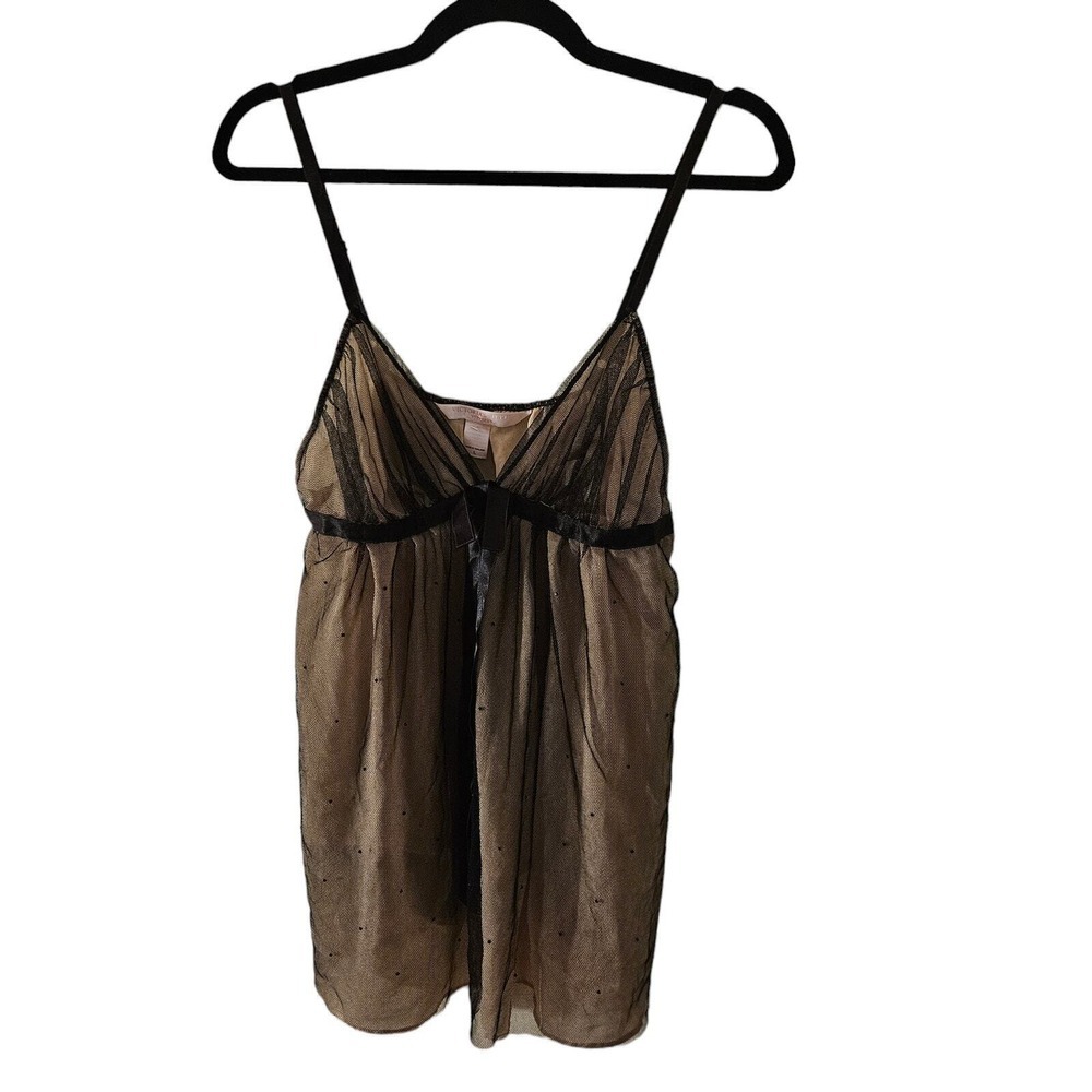 Victoria's Secret Very Sexy Lingerie Black Net Over Beige Babydoll Nightie‎ SZ L
